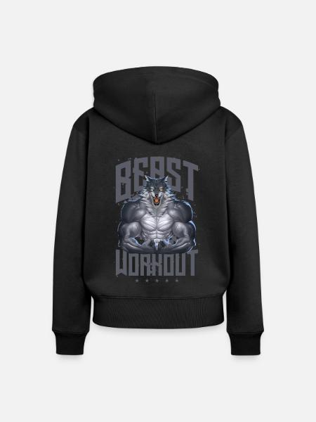 Wolf Beast Workout - Frauen Premium Bio Zip Hoodie - Schwarz