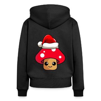 Pilz Weihnachten Comic Xmas - Frauen Premium Bio Zip Hoodie - Schwarz - Hinten - Julia (174cm)