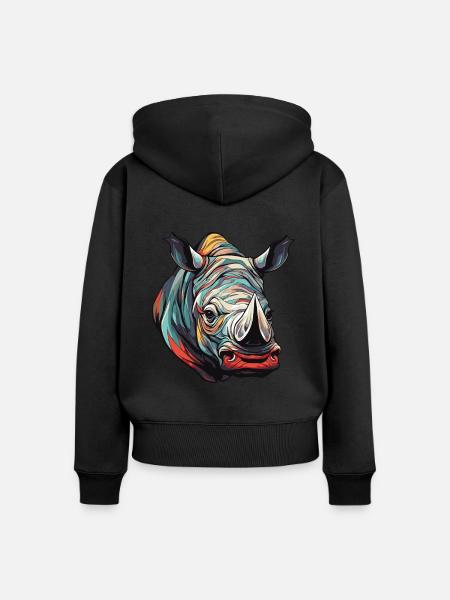 Nashorn Portrait - Frauen Premium Bio Zip Hoodie - Schwarz