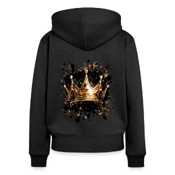 Krone Splat Gold - Frauen Premium Bio Zip Hoodie - Schwarz - Hinten - Julia (174cm)