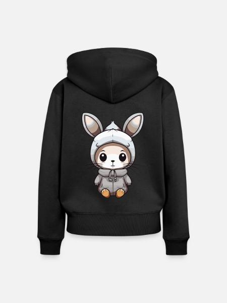 Hase Winter Comic - Frauen Premium Bio Zip Hoodie - Schwarz