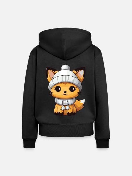 Fuchs Winter Tier Niedlich Comic - Frauen Premium Bio Zip Hoodie - Schwarz