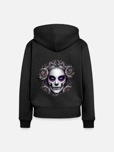 Totenkopf Frau - Fantasy - Frauen Premium Bio Zip Hoodie - Schwarz