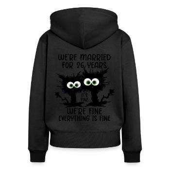 26 ans marié Jade cadeau de mariage - Sweat à capuche zippé Premium bio Femme - noir - Dos - Julia (174cm)