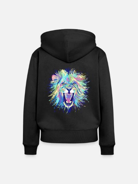 Löwe - Frauen Premium Bio Zip Hoodie - Schwarz