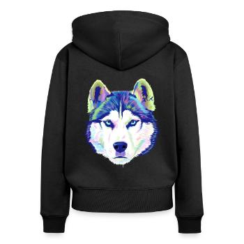 Splash Siberian Husky chien - Sweat à capuche zippé Premium bio Femme - noir - Dos - Julia (174cm)