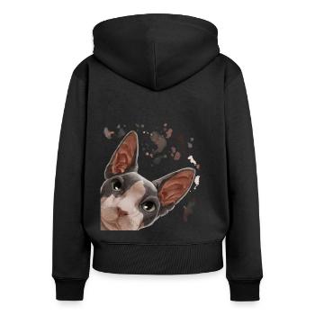 Curieux Sphynx chat - Sweat à capuche zippé Premium bio Femme - noir - Dos - Julia (174cm)