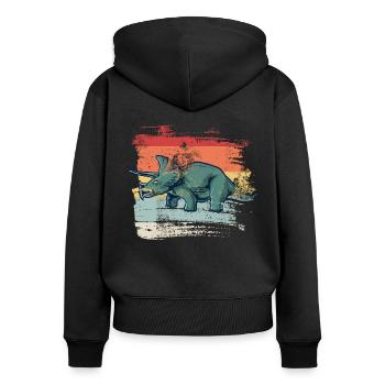 Tricératops rétro - Sweat à capuche zippé Premium bio Femme - noir - Dos - Julia (174cm)