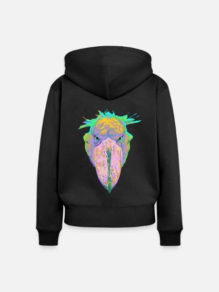 Bunter Splash Vogel Schuhschnabel - Frauen Premium Bio Zip Hoodie - Schwarz