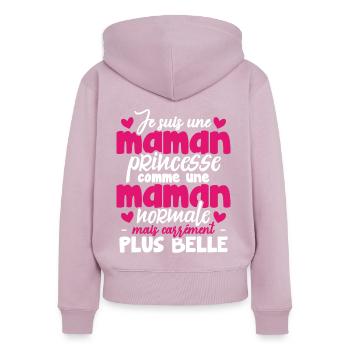 Je suis une maman princesse carrément plus belle - Sweat à capuche zippé Premium bio Femme - rose poudré - Dos - Julia (174cm)