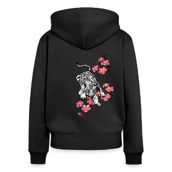 white tiger cherry blossom cherry blossom hanami - Women's Premium Organic Zip Hoodie - black - Back - Julia (174cm)