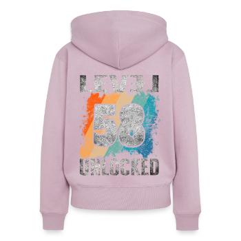 Geburtstag Geschenk Level Unlocked 58 Jahre - Frauen Premium Bio Zip Hoodie - Altrosa - Hinten - Julia (174cm)