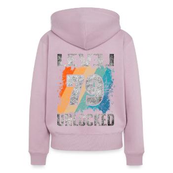 Geburtstag Geschenk Level Unlocked 79 Jahre - Frauen Premium Bio Zip Hoodie - Altrosa - Hinten - Julia (174cm)