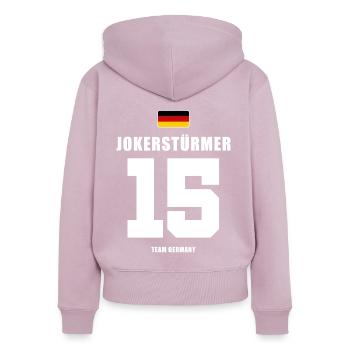 Deutschland Fussball Stürmer Fußball - Frauen Premium Bio Zip Hoodie - Altrosa - Hinten - Julia (174cm)