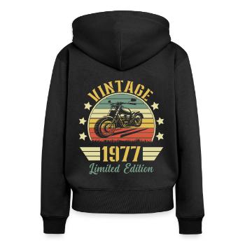 Vintage 1977 Rétro Moto Cadeau D'anniversaire - Sweat à capuche zippé Premium bio Femme - noir - Dos - Julia (174cm)