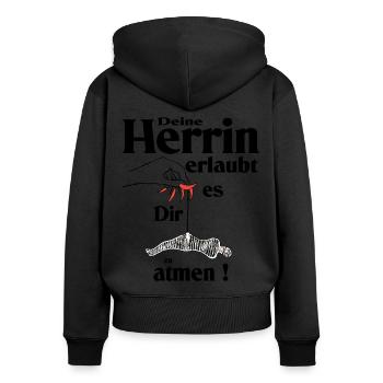 Herrin Domina Sklave Opfer - Frauen Premium Bio Zip Hoodie - Schwarz - Hinten - Julia (174cm)