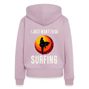Je veux juste aller surfer rétro beach vintage surfer - Sweat à capuche zippé Premium bio Femme - rose poudré - Dos - Julia (174cm)