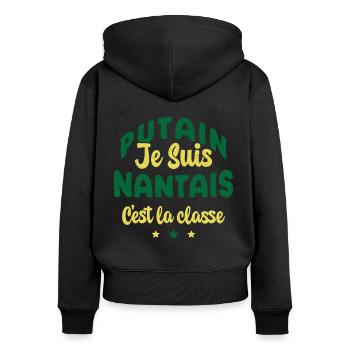 Je suis nantais c'est la classe - Sweat à capuche zippé Premium bio Femme - noir - Dos - Julia (174cm)