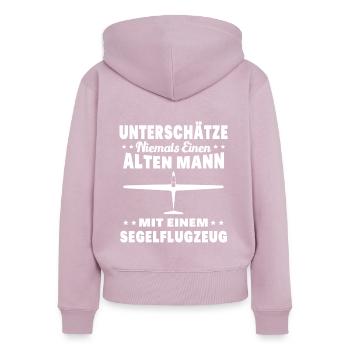 Alter Mann mit Segelflugzeug | Segelfliegen - Frauen Premium Bio Zip Hoodie - Altrosa - Hinten - Julia (174cm)