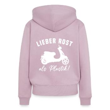 Lieber Rost als Plastic - Frauen Premium Bio Zip Hoodie - Altrosa - Hinten - Julia (174cm)