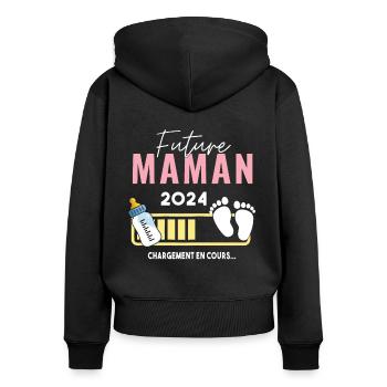 Future Maman 2024 Annonce Grossesse Maman 2024 - Sweat à capuche zippé Premium bio Femme - noir - Dos - Julia (174cm)