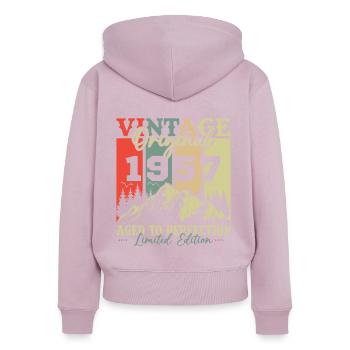 Original 1957 Vintage anniversaire rétro - Sweat à capuche zippé Premium bio Femme - rose poudré - Dos - Julia (174cm)