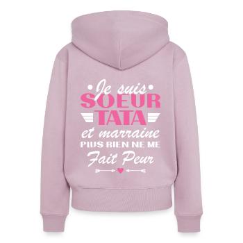 Schwester Tata und Patentante - Frauen Premium Bio Zip Hoodie - Altrosa - Hinten - Julia (174cm)