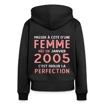 Cadeau D'anniversaire Femme Née En Janvier 2005 - Sweat à capuche zippé Premium bio Femme - noir - Dos - Julia (174cm)