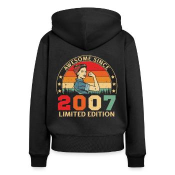 2007 Geburtstagskind Limited Edition Vintage - Frauen Premium Bio Zip Hoodie - Schwarz - Hinten - Julia (174cm)
