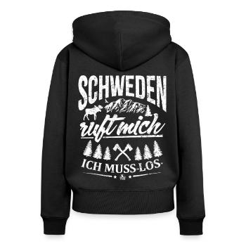Schweden ruft mich - ich muss los - Frauen Premium Bio Zip Hoodie - Schwarz - Hinten - Julia (174cm)