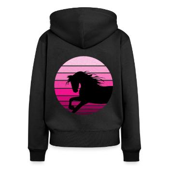 Pferde und Reiten. Reitmode für Pferdefreunde - Frauen Premium Bio Zip Hoodie - Schwarz - Hinten - Julia (174cm)