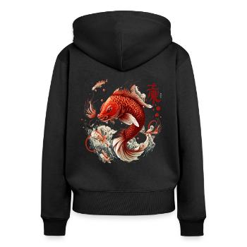 Japanischer Nishikigoi Koi Brokatkarpfen Japan - Frauen Premium Bio Zip Hoodie - Schwarz - Hinten - Julia (174cm)