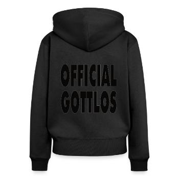 Offiziell Gottlos lustiger Spruch Geschenk - Frauen Premium Bio Zip Hoodie - Schwarz - Hinten - Julia (174cm)