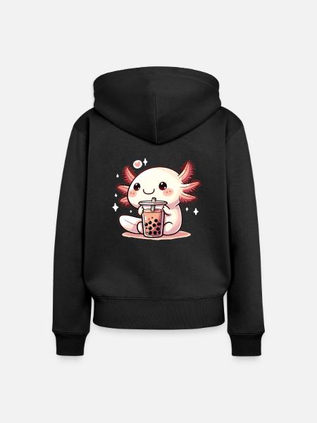 Axolotls boisson bubble tea kawaii Boba axolotl - Sweat à capuche zippé Premium bio Femme - noir