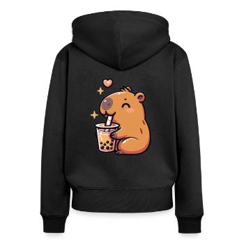 Capybaras Drink Bubble Tea kawaii Boba Capybara - Women's Premium Organic Zip Hoodie - black - Back - Julia (174cm)