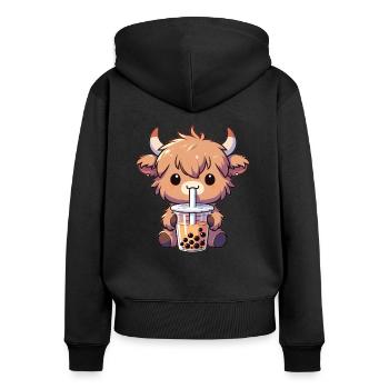 Vaches buvant du thé à bulles kawaii Boba Highland Beef - Sweat à capuche zippé Premium bio Femme - noir - Dos - Julia (174cm)