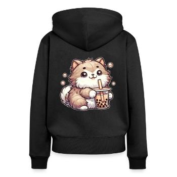 Katzen trinken Bubble Tea kawaii Boba Katze - Frauen Premium Bio Zip Hoodie - Schwarz - Hinten - Julia (174cm)
