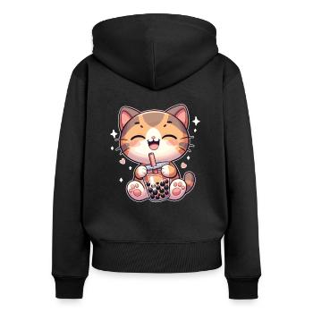 Katzen trinken Bubble Tea kawaii Boba Katze - Frauen Premium Bio Zip Hoodie - Schwarz - Hinten - Julia (174cm)