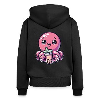 Poulpe à boire Bubble Tea kawaii Boba Octopus - Sweat à capuche zippé Premium bio Femme - noir - Dos - Julia (174cm)