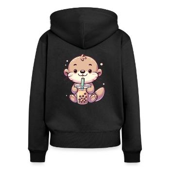 Ottern trinken Bubble Tea kawaii Boba Otter - Frauen Premium Bio Zip Hoodie - Schwarz - Hinten - Julia (174cm)