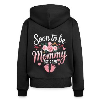 Bientôt maman - bébé arrive en 2025 - Sweat à capuche zippé Premium bio Femme - noir - Dos - Julia (174cm)