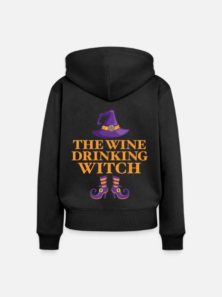 Die Wein trinkende Hexe - Frauen Premium Bio Zip Hoodie - Schwarz