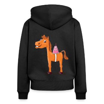 Pferd oder Pony mit Geburtstagstorte - Frauen Premium Bio Zip Hoodie - Schwarz - Hinten - Julia (174cm)