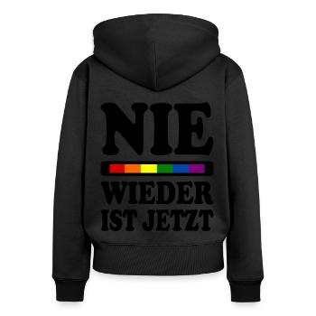 Nie wieder ist jetzt - Frauen Premium Bio Zip Hoodie - Schwarz - Hinten - Julia (174cm)