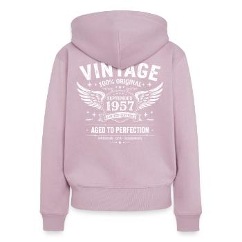 Né en Septembre 1957 - Sweat à capuche zippé Premium bio Femme - rose poudré - Dos - Julia (174cm)