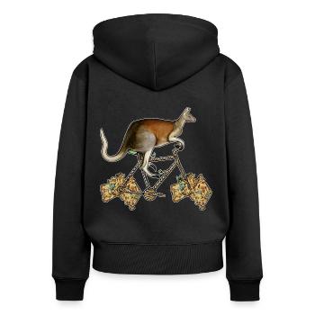 Känguru-Biker, australisches Känguru-Fahrrad - Frauen Premium Bio Zip Hoodie - Schwarz - Hinten - Julia (174cm)