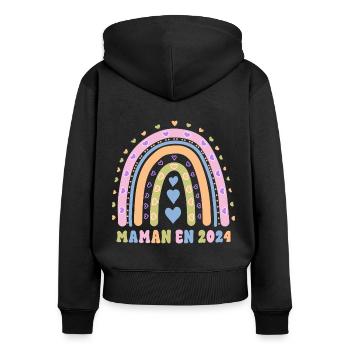 Maman 2024 annonce grossesse future maman enceinte - Sweat à capuche zippé Premium bio Femme - noir - Dos - Julia (174cm)