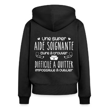 Une super Aide Soignante Cadeau Humour - Sweat à capuche zippé Premium bio Femme - noir - Dos - Julia (174cm)