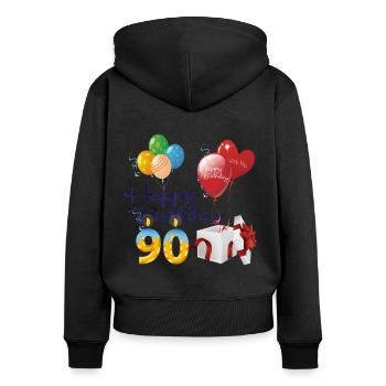 90e Joyeux anniversaire ballons bougies &Cadeau - Sweat à capuche zippé Premium bio Femme - noir - Dos - Julia (174cm)
