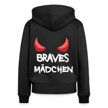 braves liebes mädchen kleiner teufel devil - Frauen Premium Bio Zip Hoodie - Schwarz - Hinten - Julia (174cm)